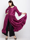 Wine Flared Kurta with Front Opening