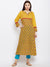 Yellow block printed straight kurta