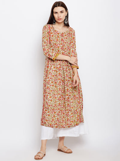 Beige straight kurta with yoke