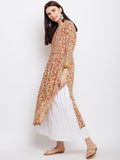 Beige straight kurta with yoke