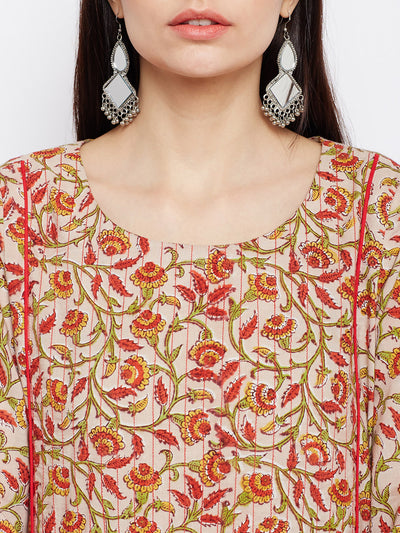 Beige straight kurta with yoke