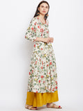 FLORAL ANARKALI KURTA WITH RED PIPING