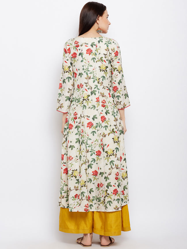 FLORAL ANARKALI KURTA WITH RED PIPING