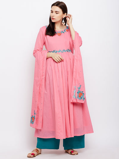 Solid Pink Cotton Dupatta