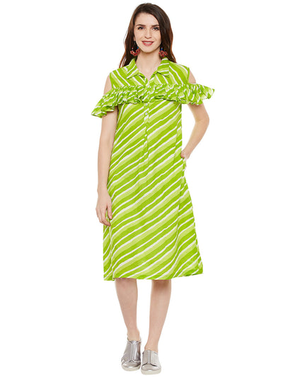 COTTON LEHERIYA DRESS WITH FRILL AT FRONT