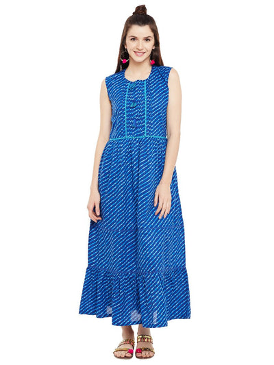 Blue leheriya printed long dress
