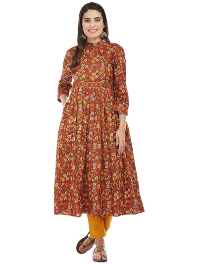 Red Hand Block Printed Anarkali Kurta