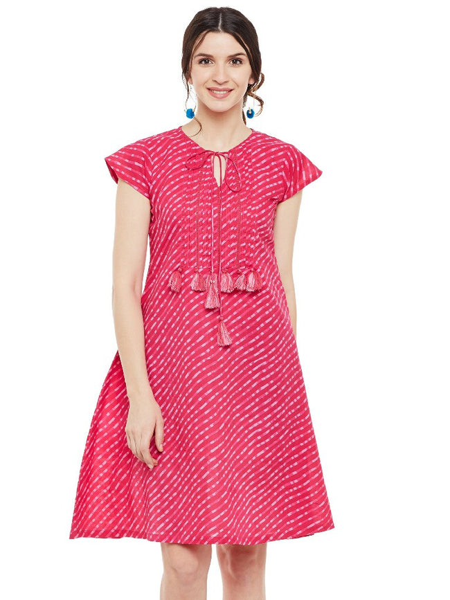 Pink leheriya printed short dress