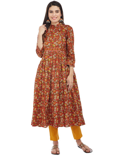 Red Hand Block Printed Anarkali Kurta