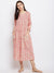 Pink Hand Block Printed Dress with Front Diagonal Buttoning