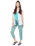 Green printed pants with front tie