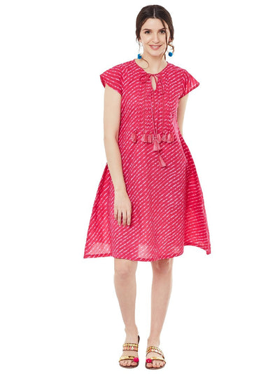 Pink leheriya printed short dress