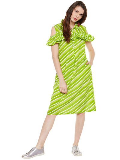 COTTON LEHERIYA DRESS WITH FRILL AT FRONT