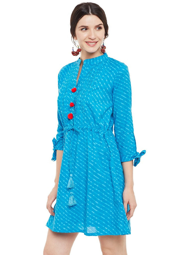 Sky blue leheriya printed short dress