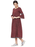 Marsala Block printed short dress with lace inserts