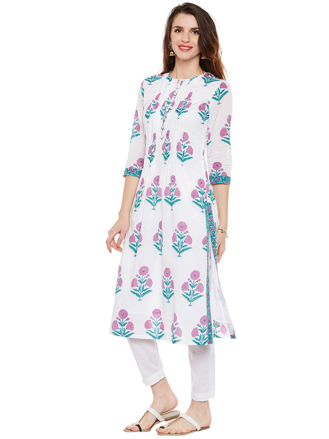 Cotton pleated kurta with mughal print