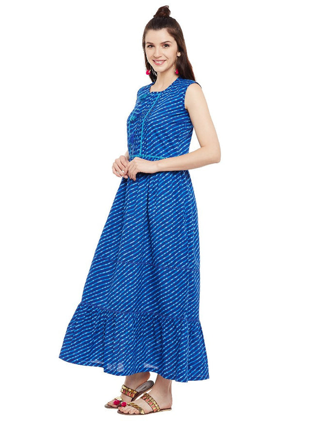 Blue leheriya printed long dress