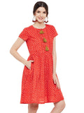 Red leheriya printed short dress