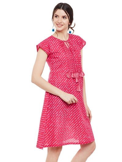 Pink leheriya printed short dress