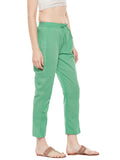 Green cotton straight pant with bead work