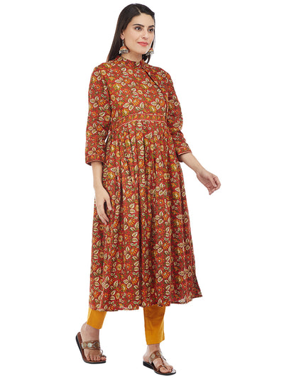 Red Hand Block Printed Anarkali Kurta