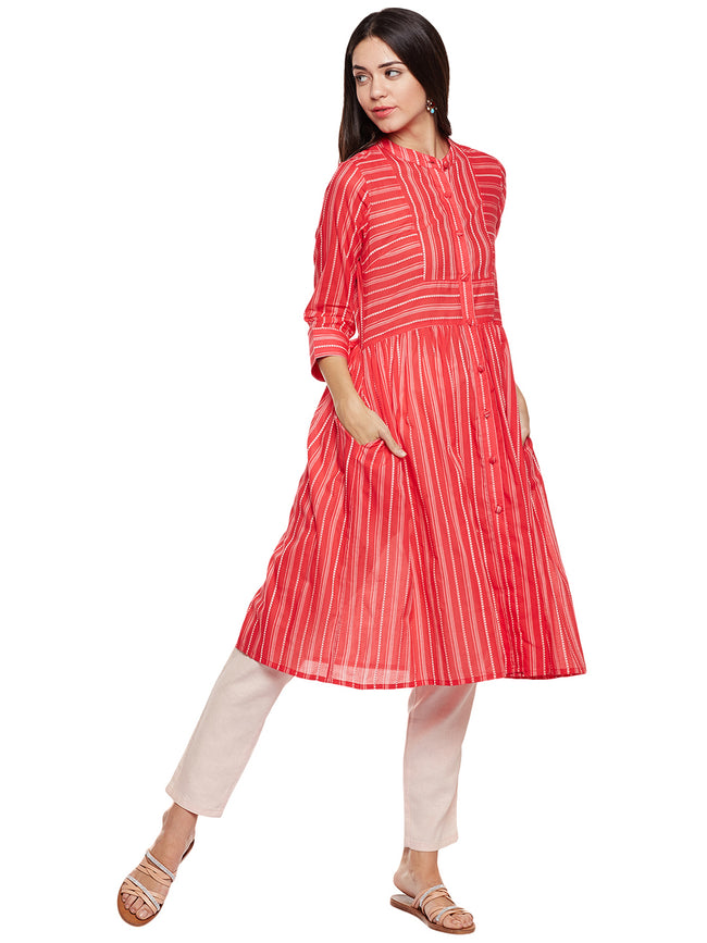 Red printed cotton kurta