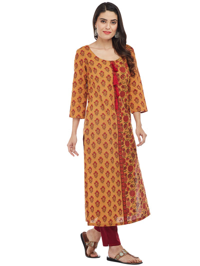 MUSTARD COTTON KANTHA STRIAGHT KURTA