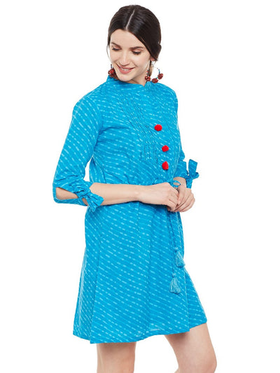 Sky blue leheriya printed short dress