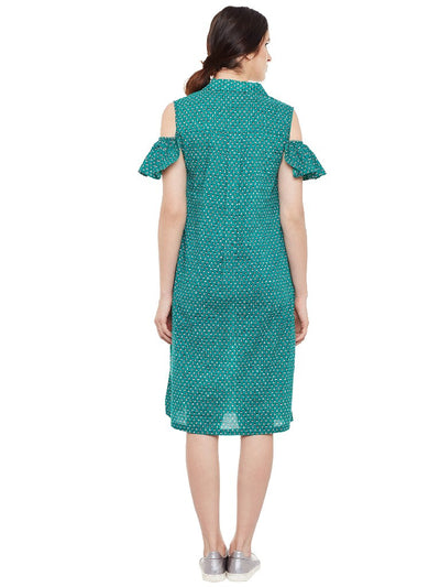 Block printed shirt dress with frill