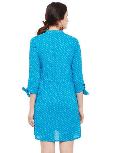 Sky blue leheriya printed short dress
