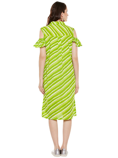 COTTON LEHERIYA DRESS WITH FRILL AT FRONT