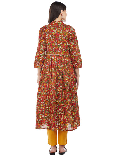 Red Hand Block Printed Anarkali Kurta