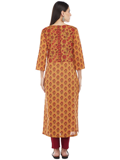 MUSTARD COTTON KANTHA STRIAGHT KURTA