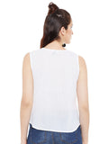 Offwhite-embroidered-sleeveless-top-with-front-tassel