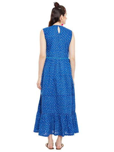 Blue leheriya printed long dress