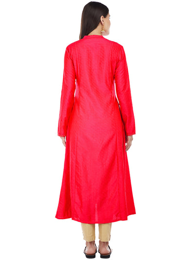 Fuchsia Silk Kurta with Machine Embroidery