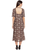 grey block printed kantha frilled dress