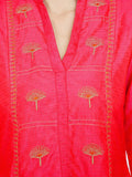 Fuchsia Silk Kurta with Machine Embroidery