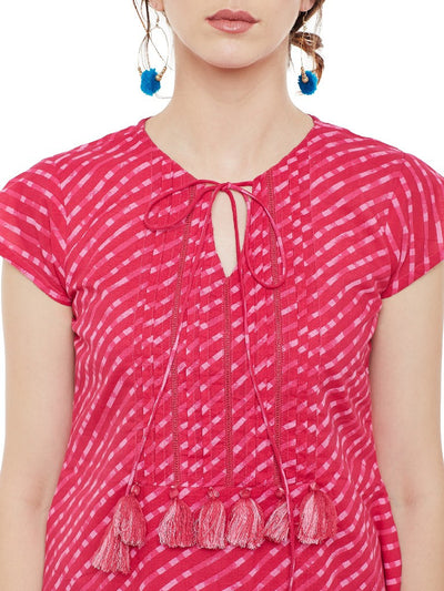 Pink leheriya printed short dress