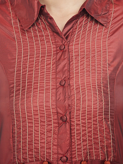 MAROON SILK KURTA WITH TASSEL AND STITCH LINE WORK