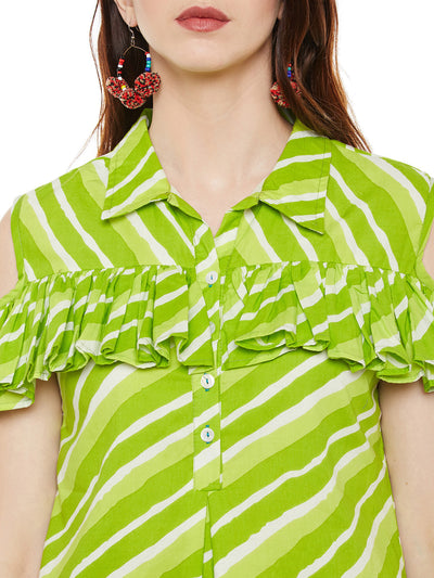 COTTON LEHERIYA DRESS WITH FRILL AT FRONT