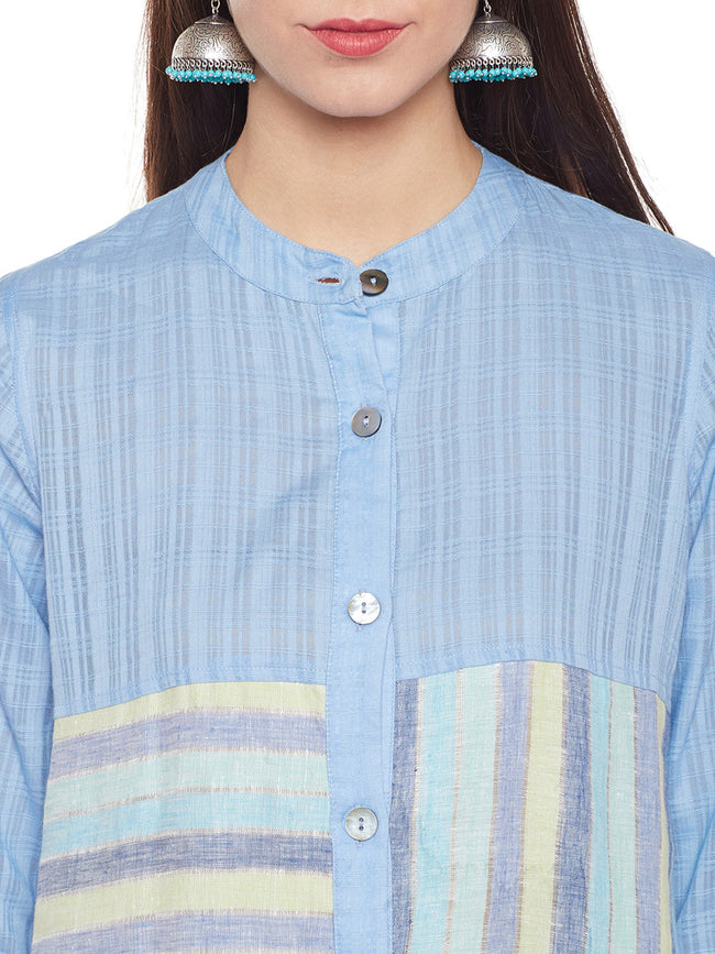 Blue linen shirt kurta