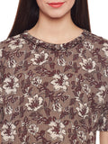 grey block printed kantha frilled dress