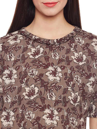 grey block printed kantha frilled dress