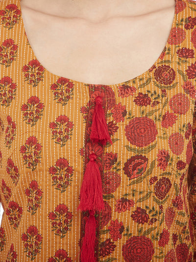 MUSTARD COTTON KANTHA STRIAGHT KURTA