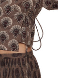 Grey block printed kantha skirt top set