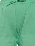 Green cotton anarkali kurta with hand block printed border at hem