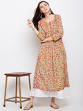 Beige straight kurta with yoke